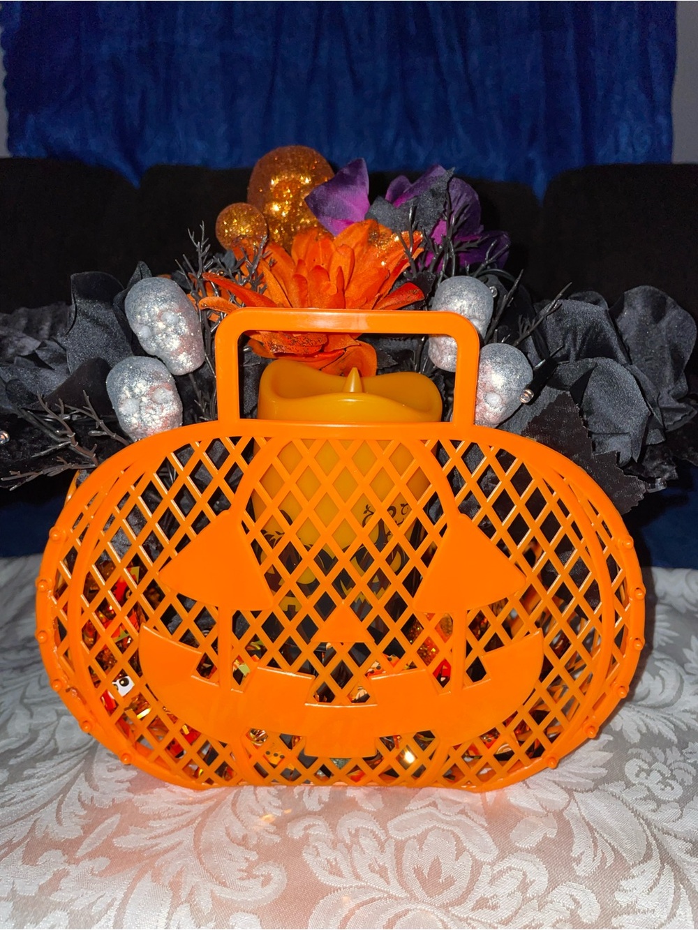 Festive Orange Pumpkin Basket - Halloween Decor